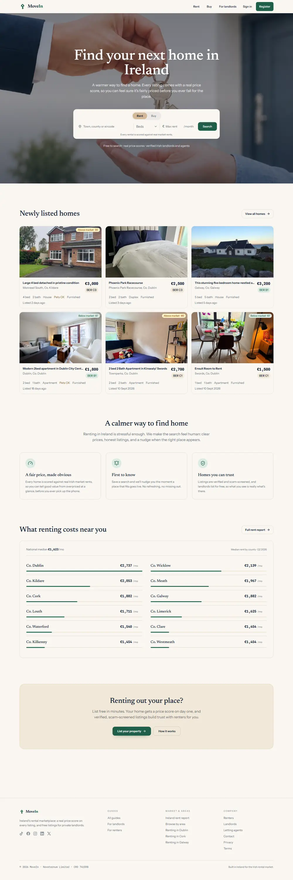 MoveIn homepage with rental search