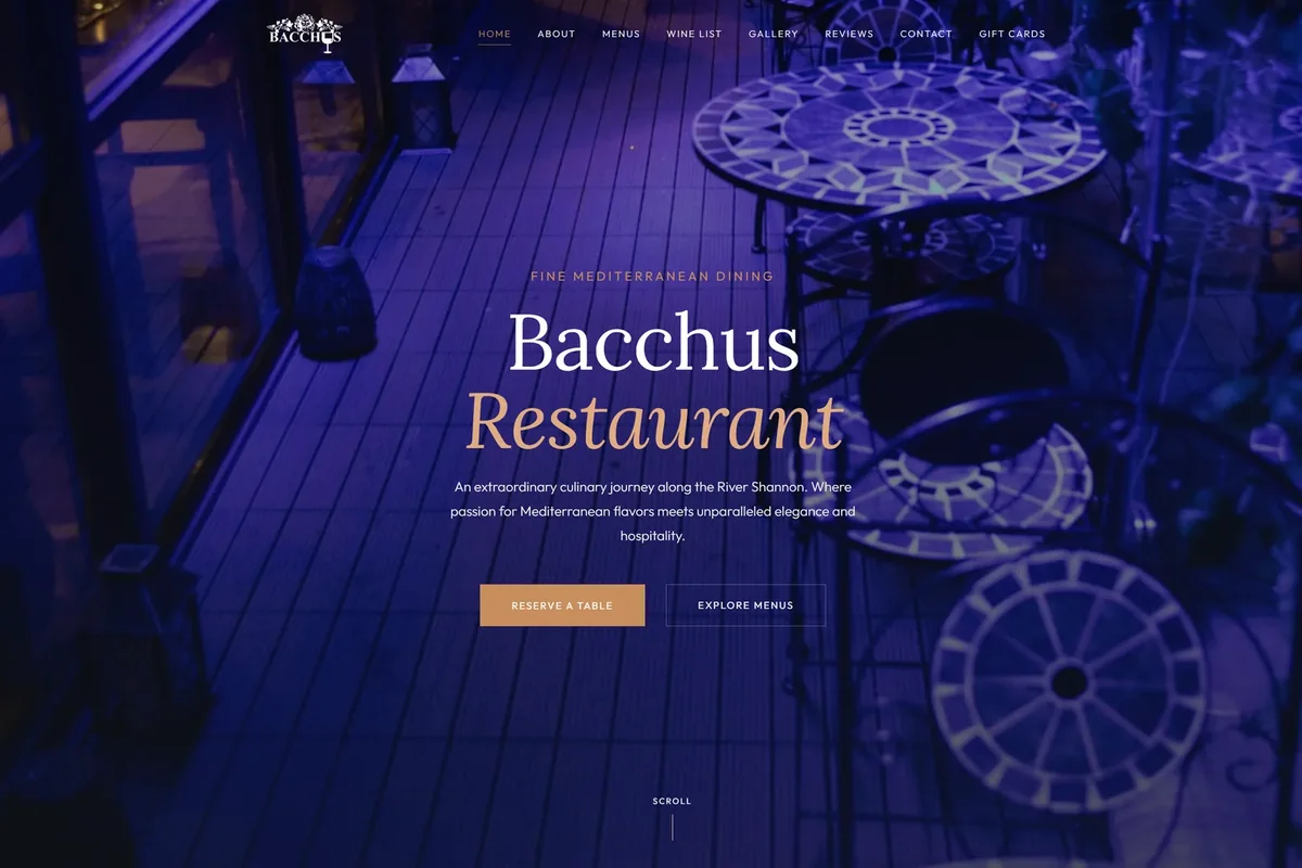 Bacchus Restaurant website